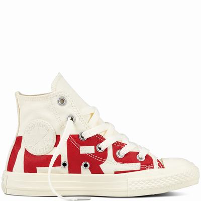 Converse Chuck Taylor All Star Wordmark High Tops Kids - Beige/Red Shoes (526ZOVGB)